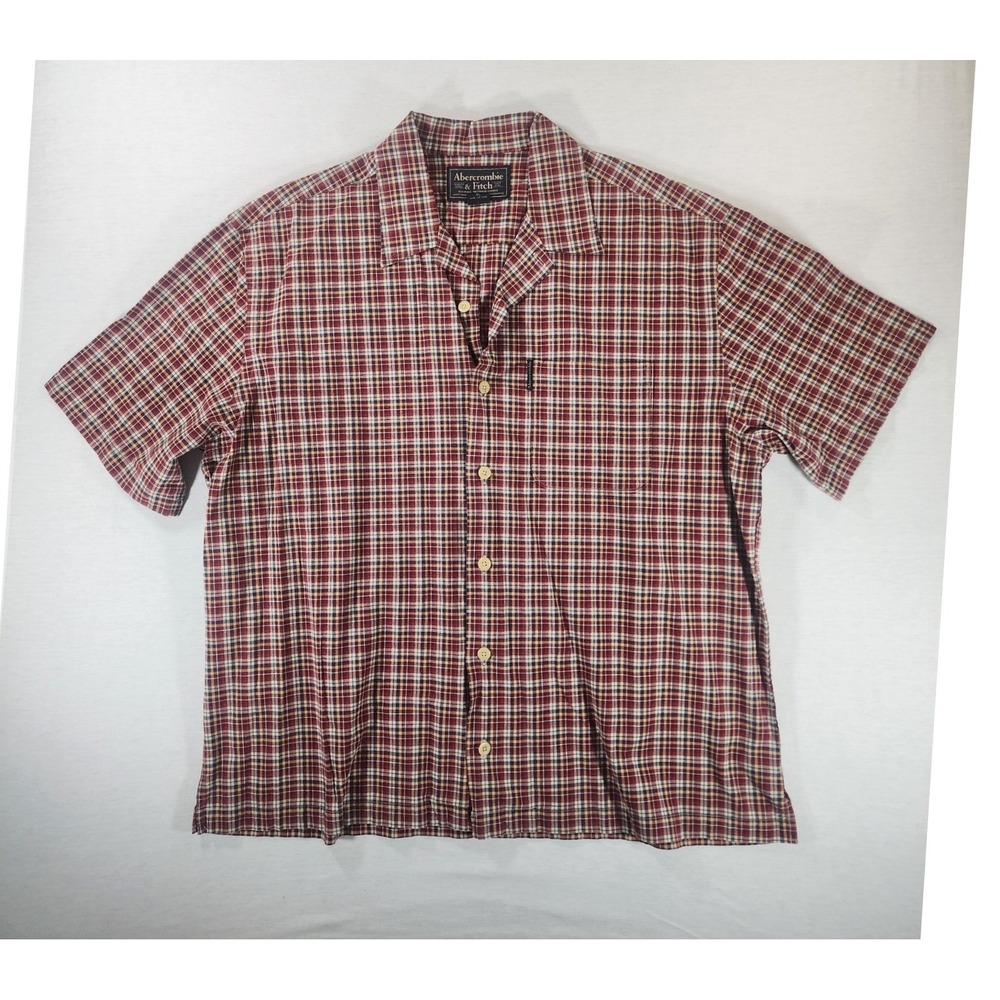 Abercrombie & Fitch Button Down Mens XL Y2K Plaid Short Sleeve Camp Collar Shirt